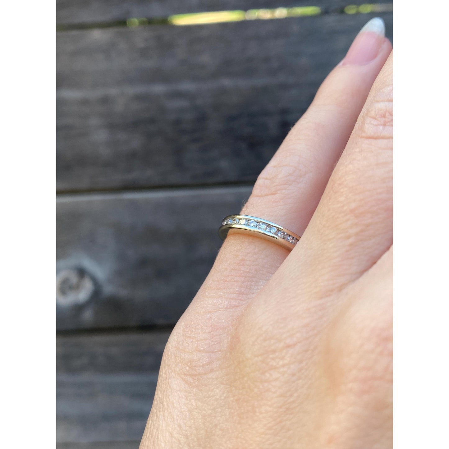 Vintage Solid 14k White Gold Channel Set Diamond Ring Band - Size 4