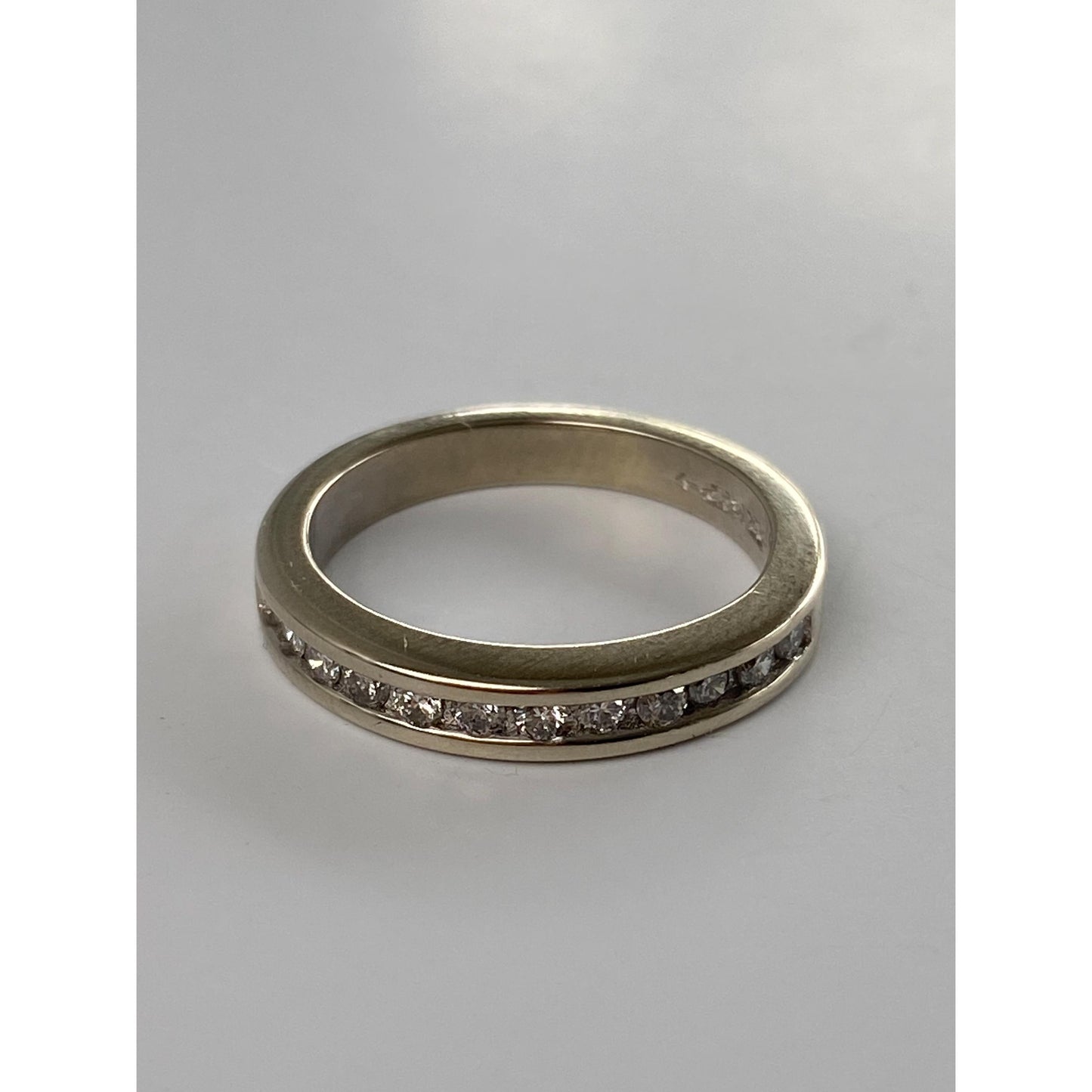 Vintage Solid 14k White Gold Channel Set Diamond Ring Band - Size 4