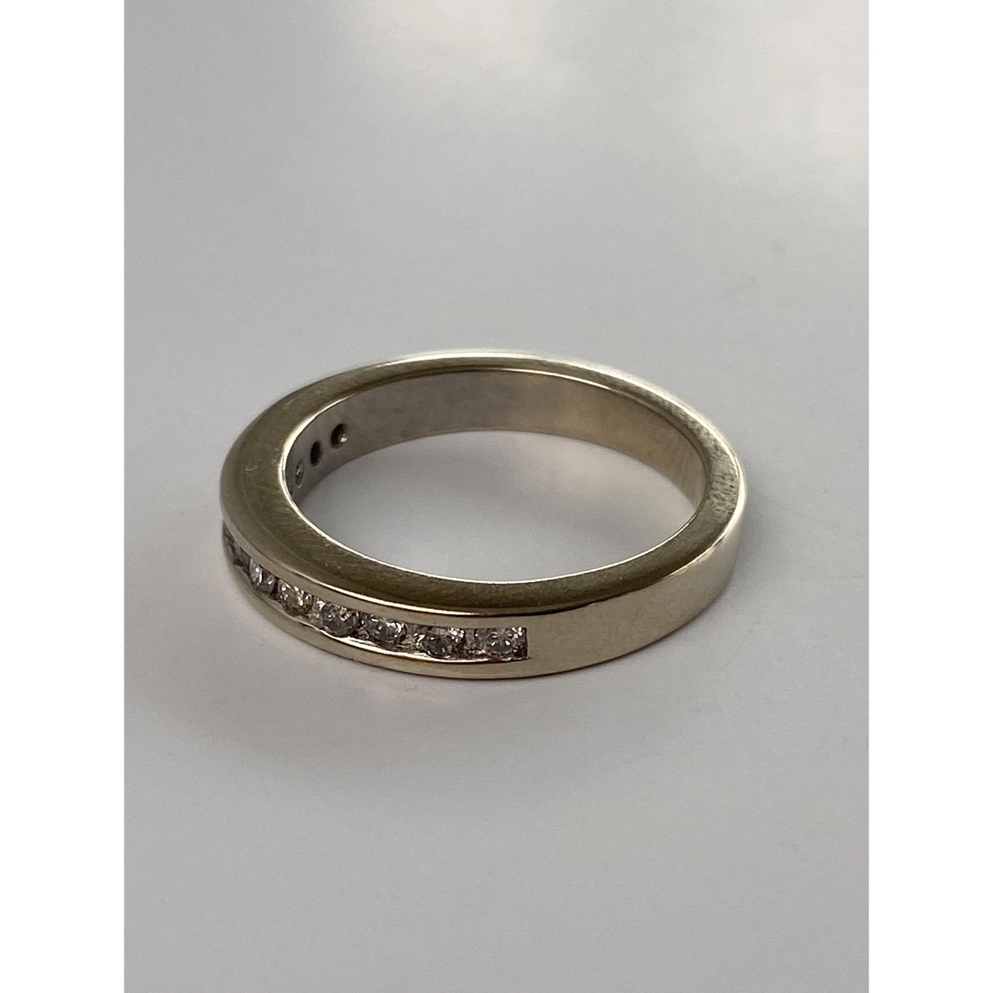 Vintage Solid 14k White Gold Channel Set Diamond Ring Band - Size 4