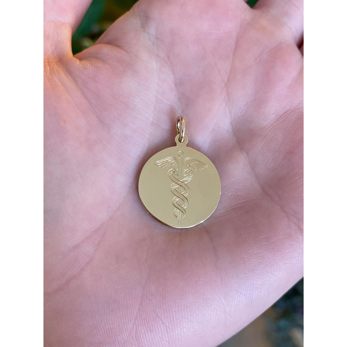 Vintage Solid 14k Yellow Gold Medical Rod of Asclepius Charm