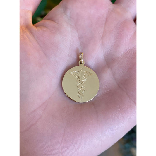 Vintage Solid 14k Yellow Gold Medical Rod of Asclepius Charm