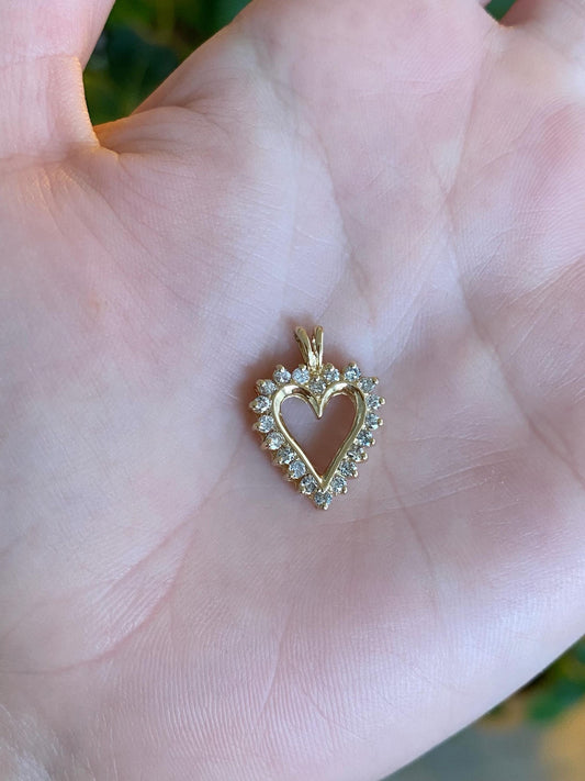 Vintage Solid 14k Yellow Gold Diamond Heart Charm