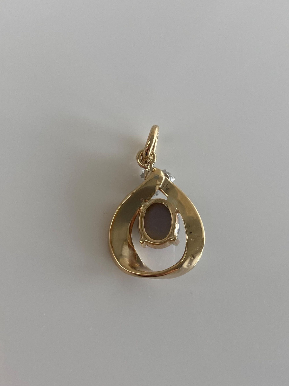Vintage Solid 14k Yellow Gold Diamonds Opal Crosshatch Pattern Charm