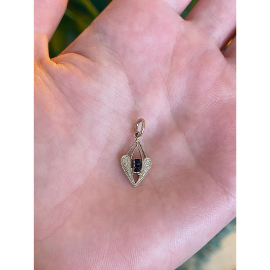 Vintage Solid 14k White Gold Blue Cubic Zirconia Stick Pin Conversion Charm