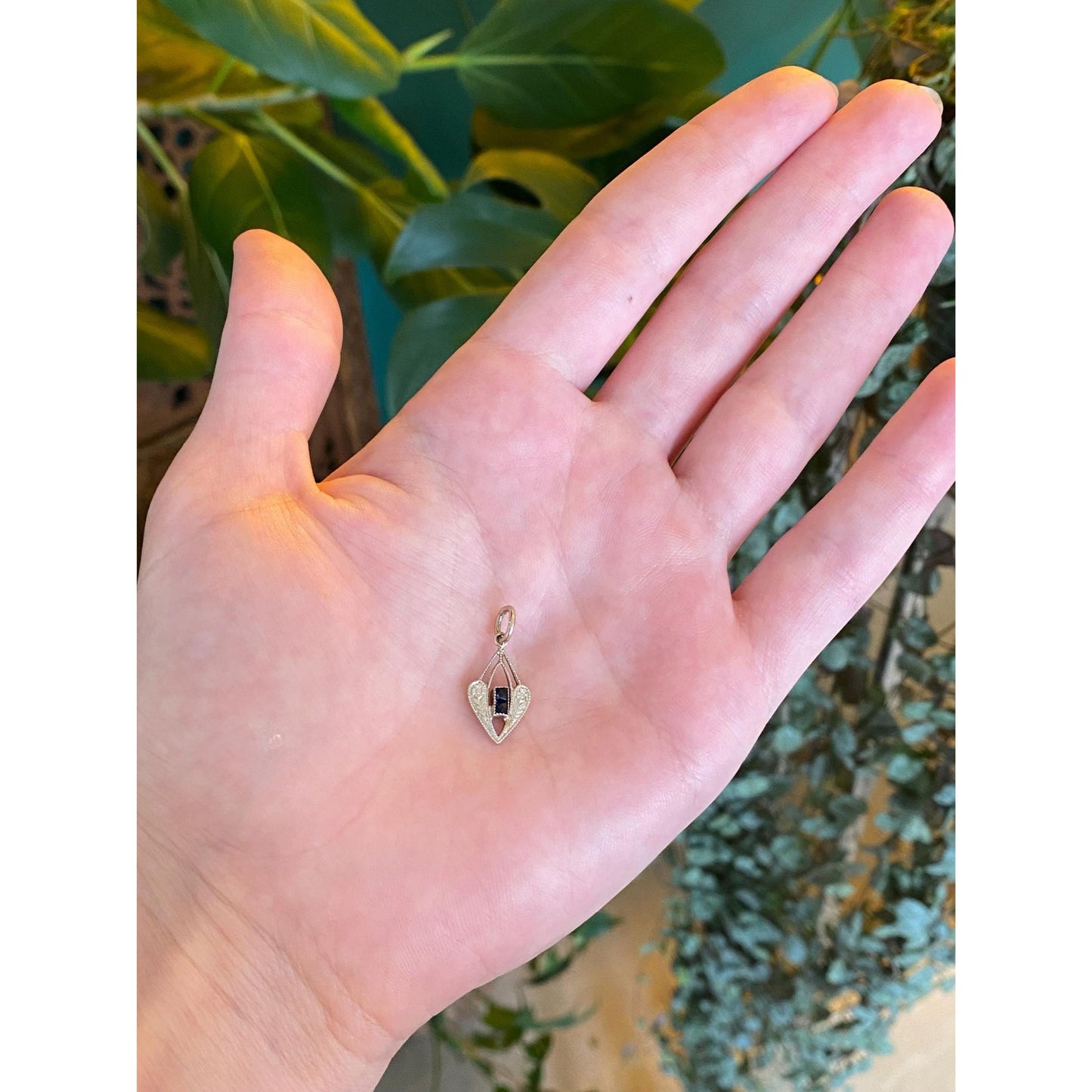 Vintage Solid 14k White Gold Blue Cubic Zirconia Stick Pin Conversion Charm