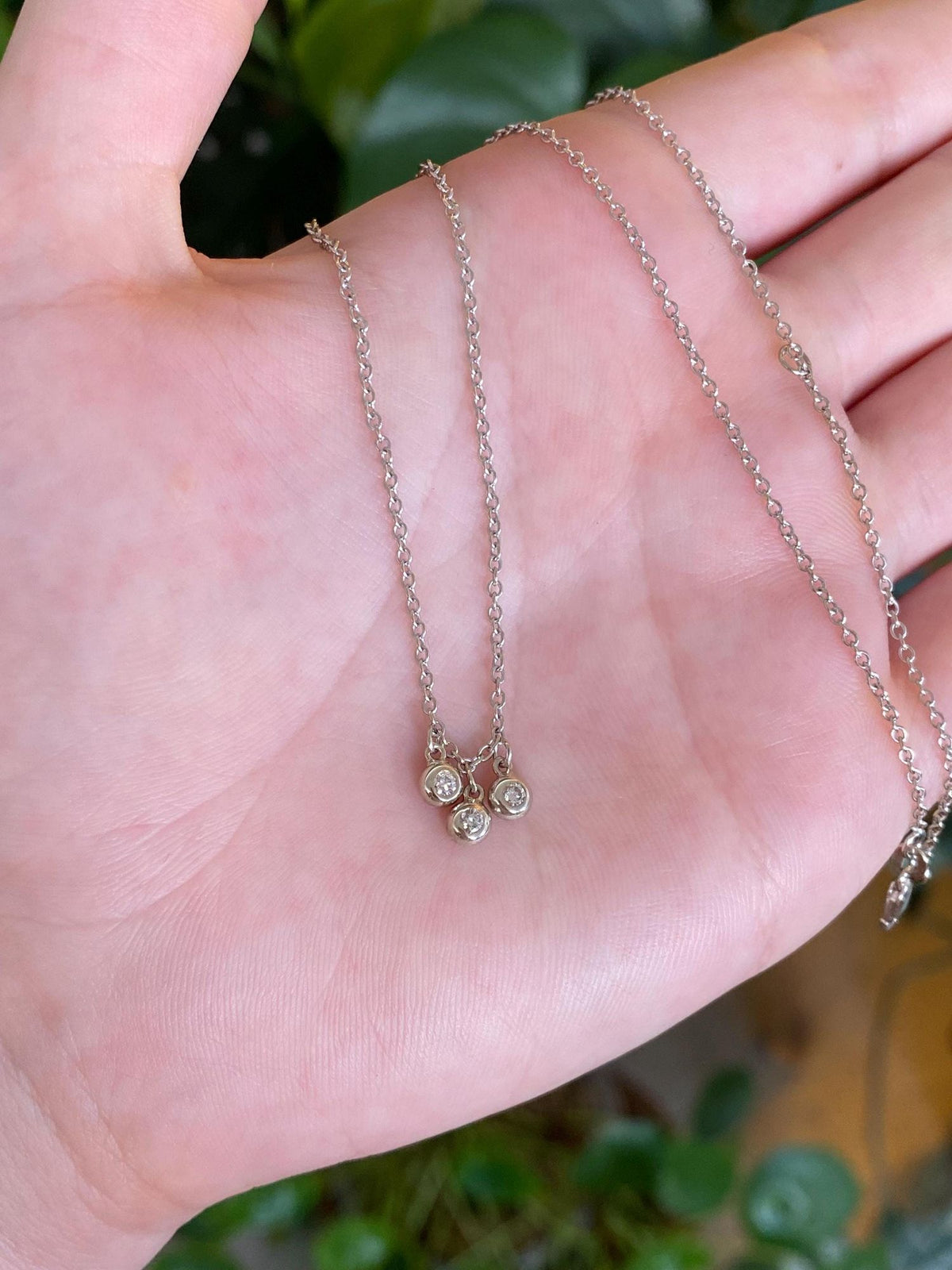 Vintage Solid 14k White Gold Diamond Droplets Cable Chain Necklace - 18.25 inches