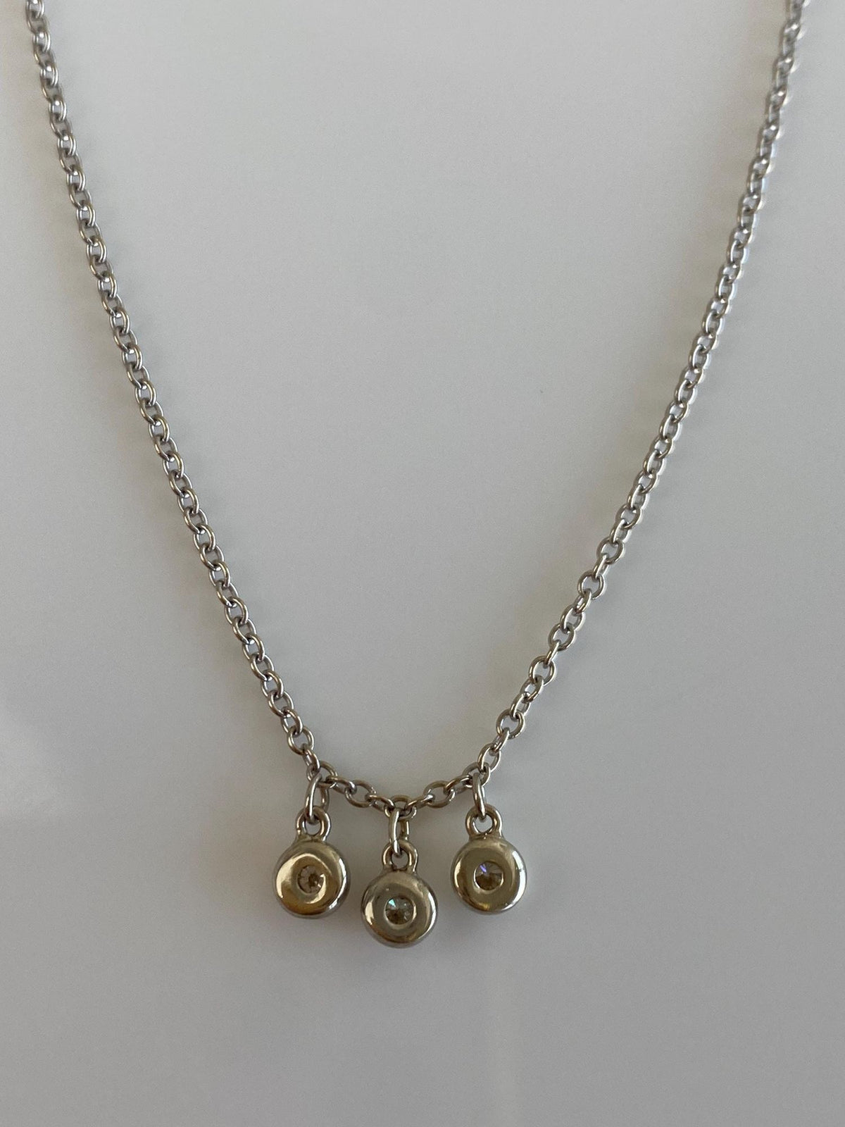 Vintage Solid 14k White Gold Diamond Droplets Cable Chain Necklace - 18.25 inches