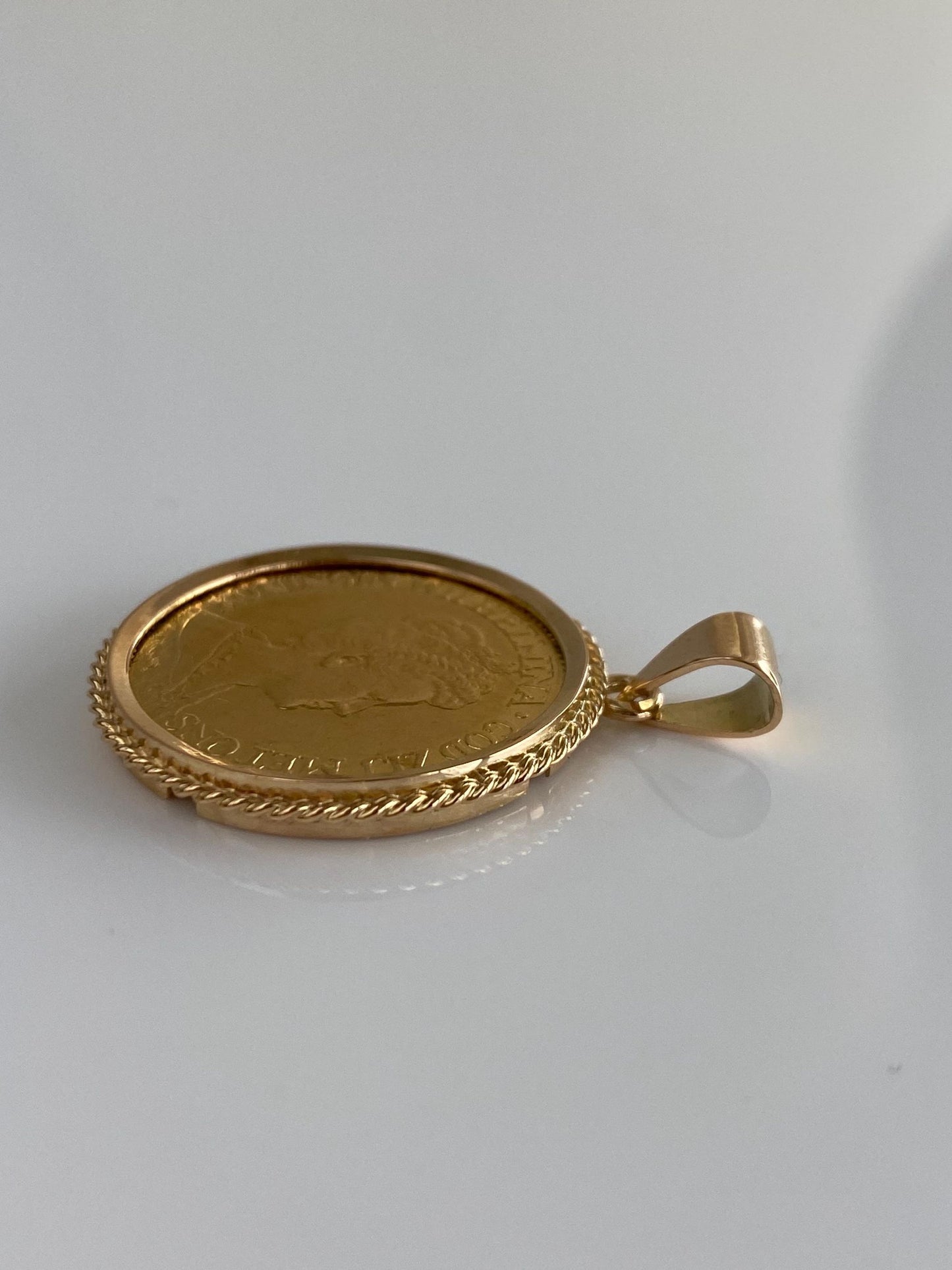 Vintage Solid 22k Yellow Gold 1917 Netherlands Gold Coin in 14k Frame Charm