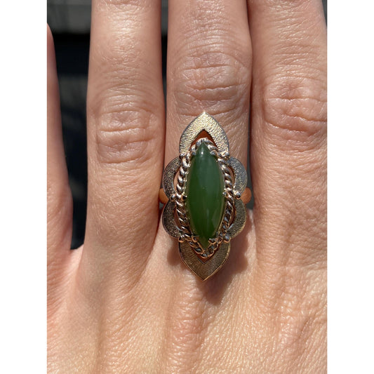 Solid 10k Yellow Gold Nephrite Ring - Size 6.5