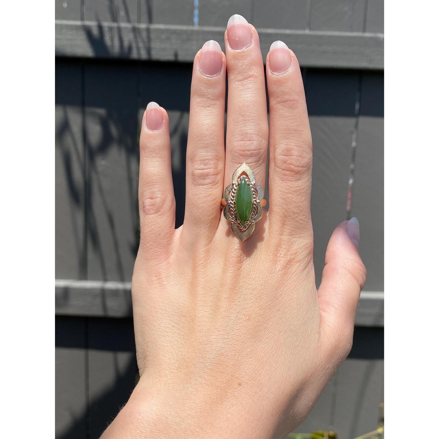 Solid 10k Yellow Gold Nephrite Ring - Size 6.5