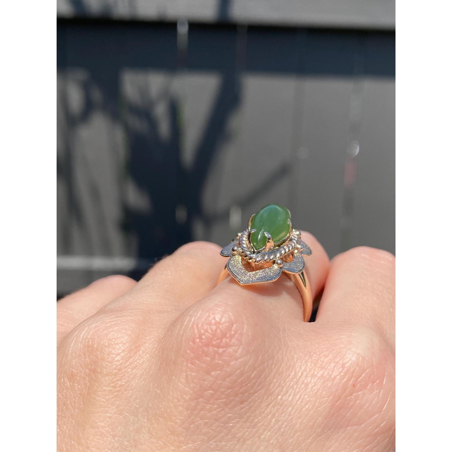 Solid 10k Yellow Gold Nephrite Ring - Size 6.5