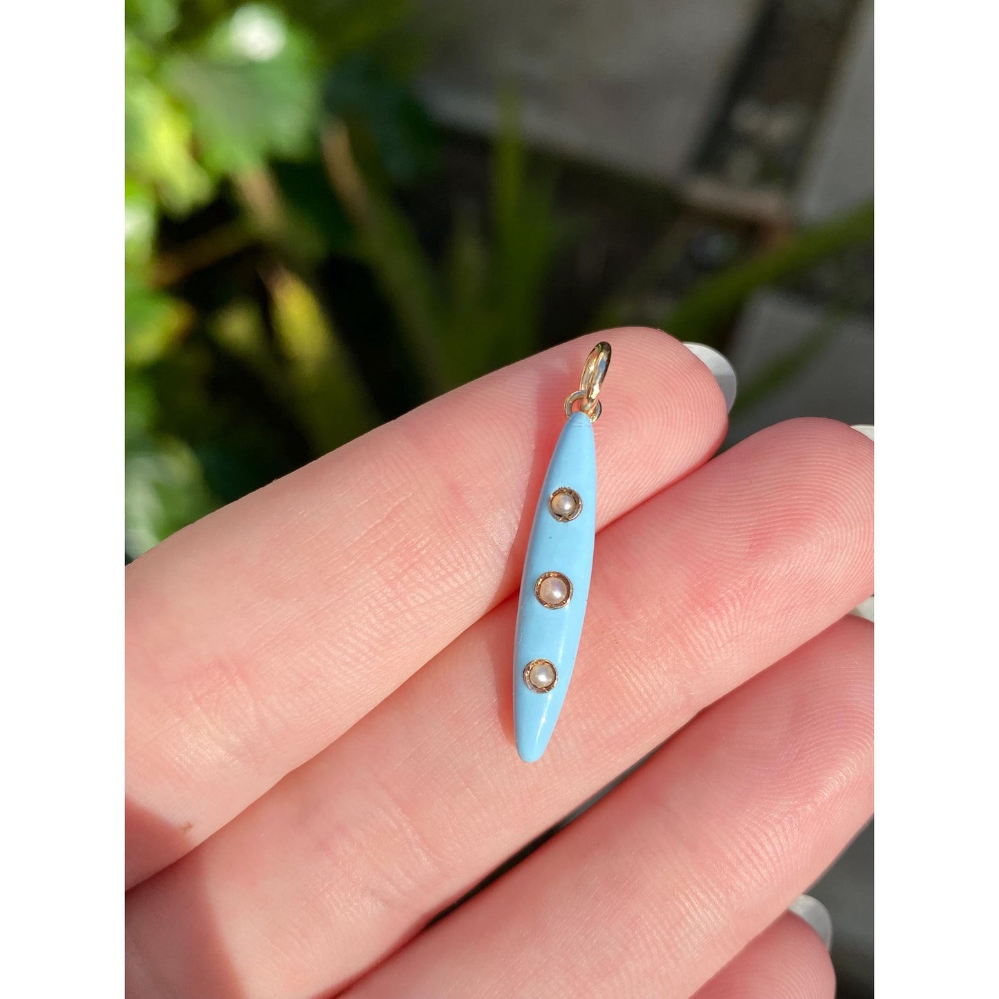 Vintage 10k Yellow Gold Blue Enamel Seed Pearl Domed Charm