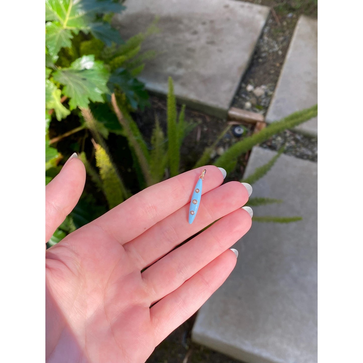 Vintage 10k Yellow Gold Blue Enamel Seed Pearl Domed Charm