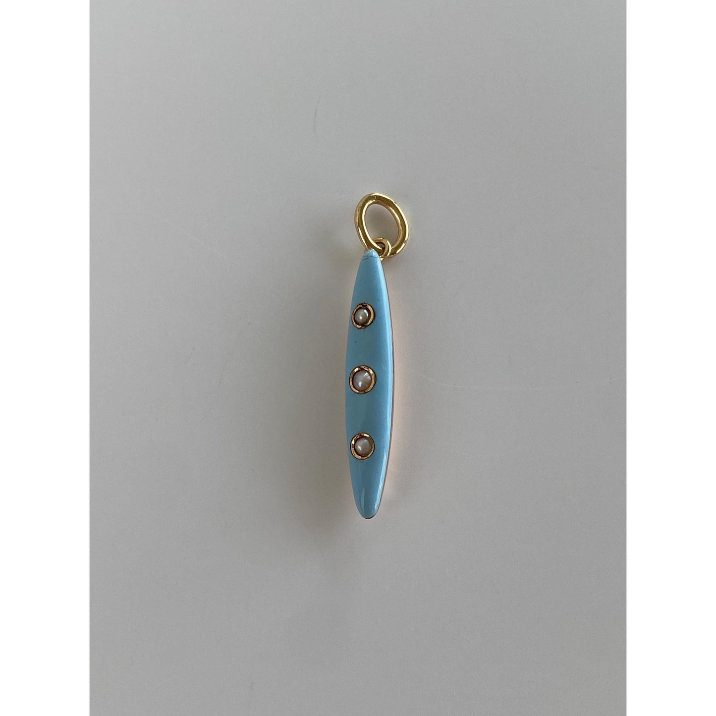 Vintage 10k Yellow Gold Blue Enamel Seed Pearl Domed Charm