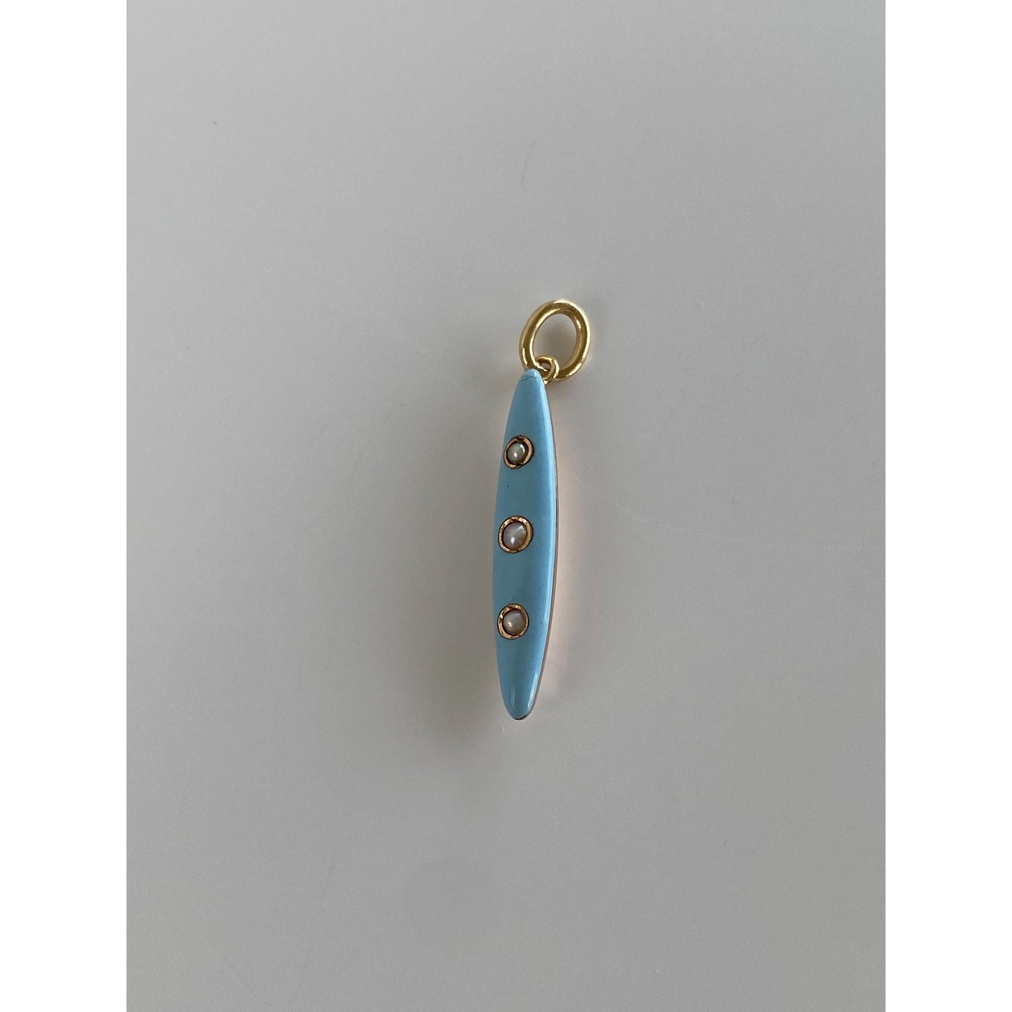 Vintage 10k Yellow Gold Blue Enamel Seed Pearl Domed Charm