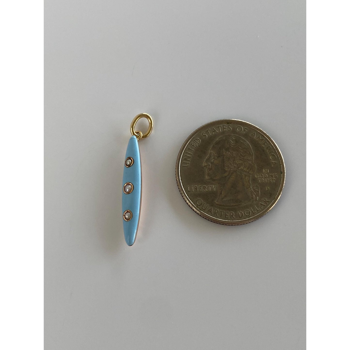 Vintage 10k Yellow Gold Blue Enamel Seed Pearl Domed Charm