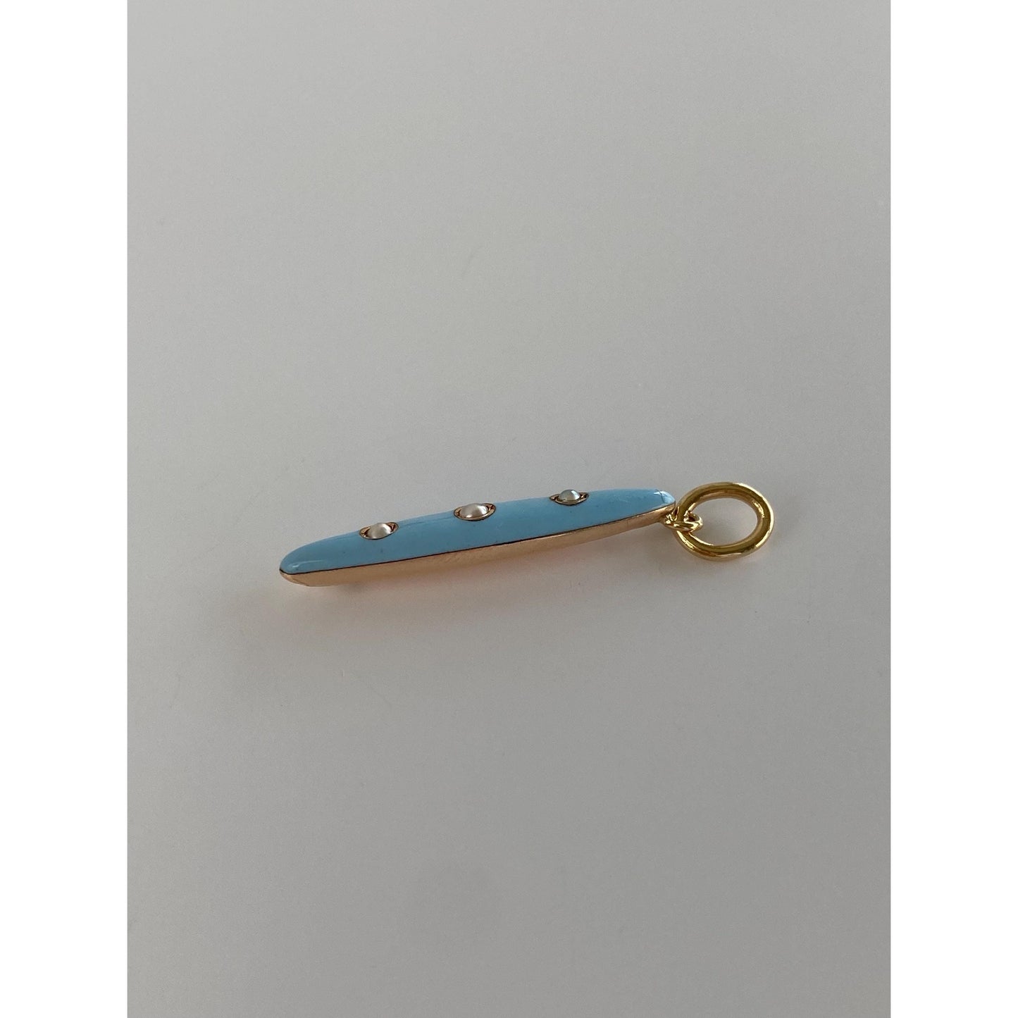 Vintage 10k Yellow Gold Blue Enamel Seed Pearl Domed Charm