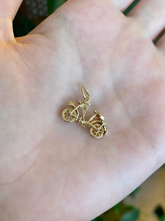 Vintage Solid 9k Yellow Gold Articulated Motorcycle Charm