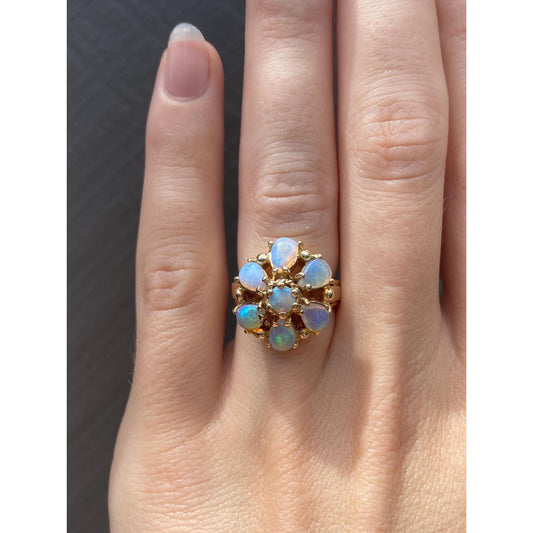 Vintage Solid 14k Yellow Gold Opal Cluster Ring - Size 5