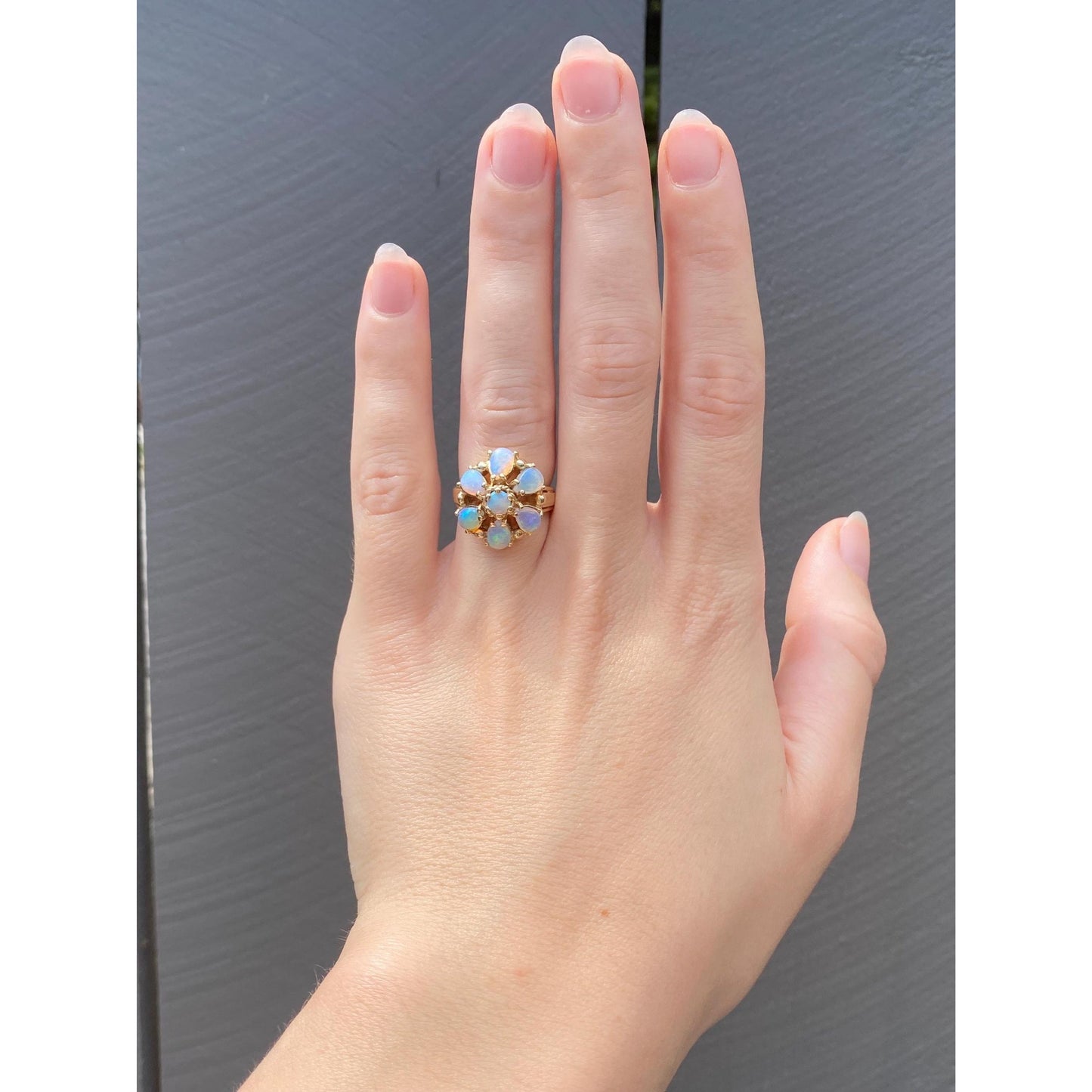 Vintage Solid 14k Yellow Gold Opal Cluster Ring - Size 5