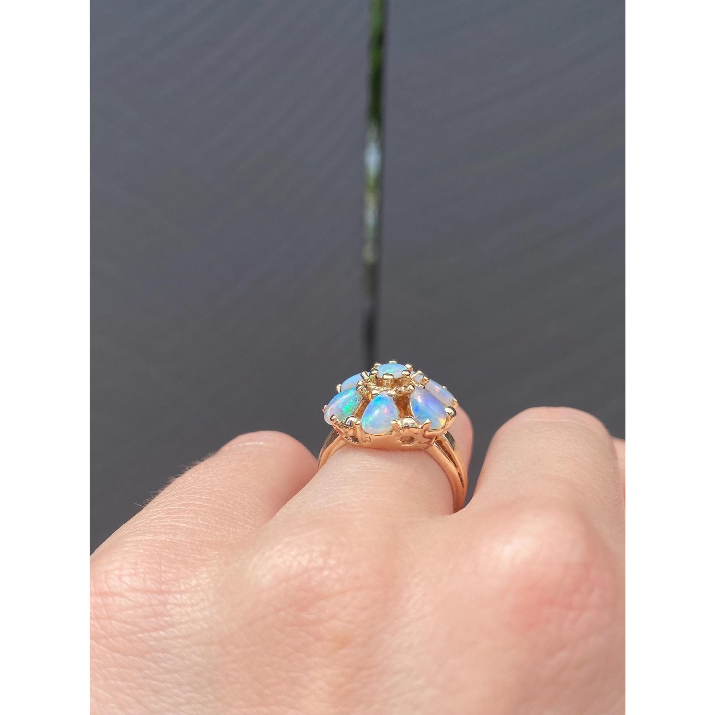 Vintage Solid 14k Yellow Gold Opal Cluster Ring - Size 5