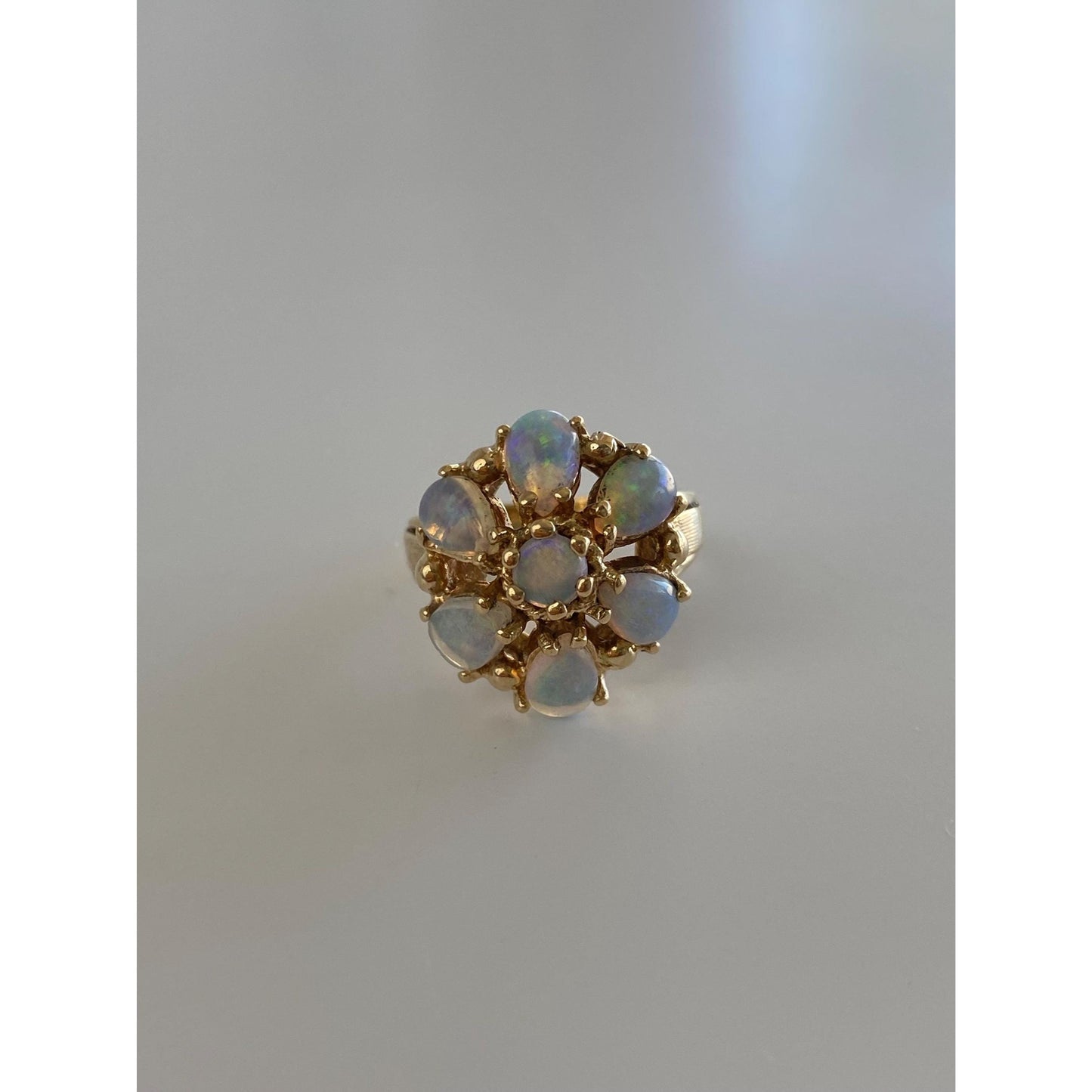 Vintage Solid 14k Yellow Gold Opal Cluster Ring - Size 5