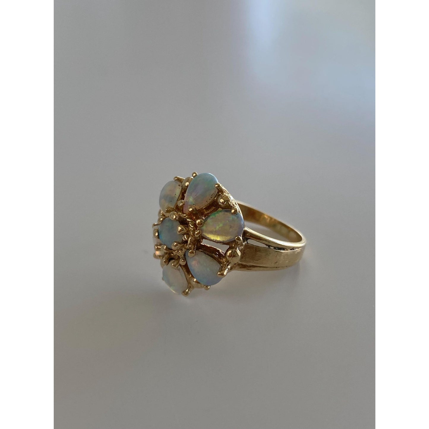 Vintage Solid 14k Yellow Gold Opal Cluster Ring - Size 5