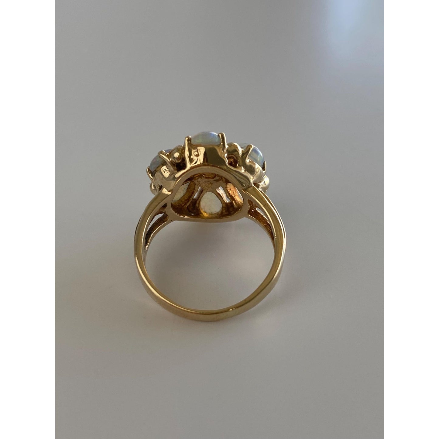Vintage Solid 14k Yellow Gold Opal Cluster Ring - Size 5