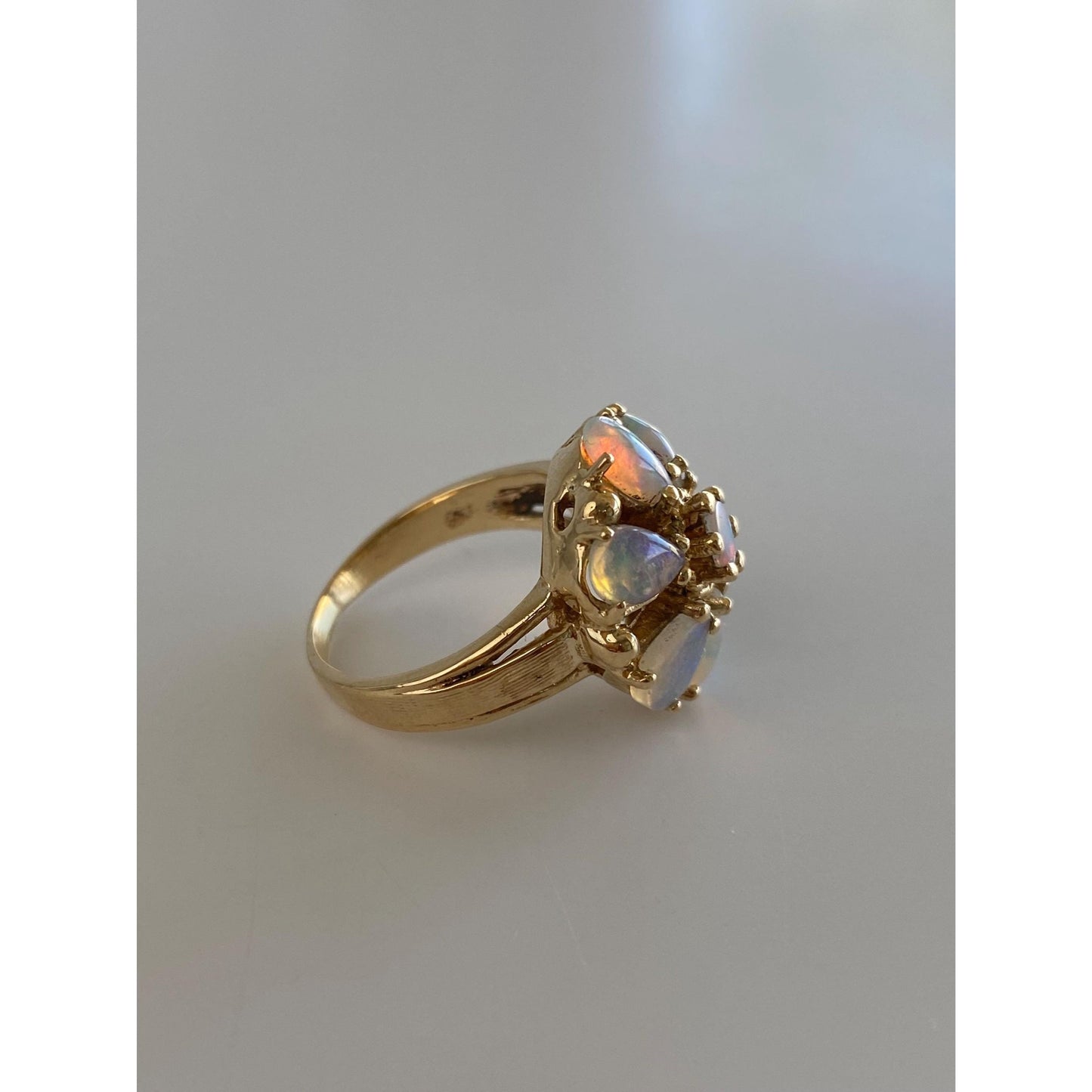 Vintage Solid 14k Yellow Gold Opal Cluster Ring - Size 5