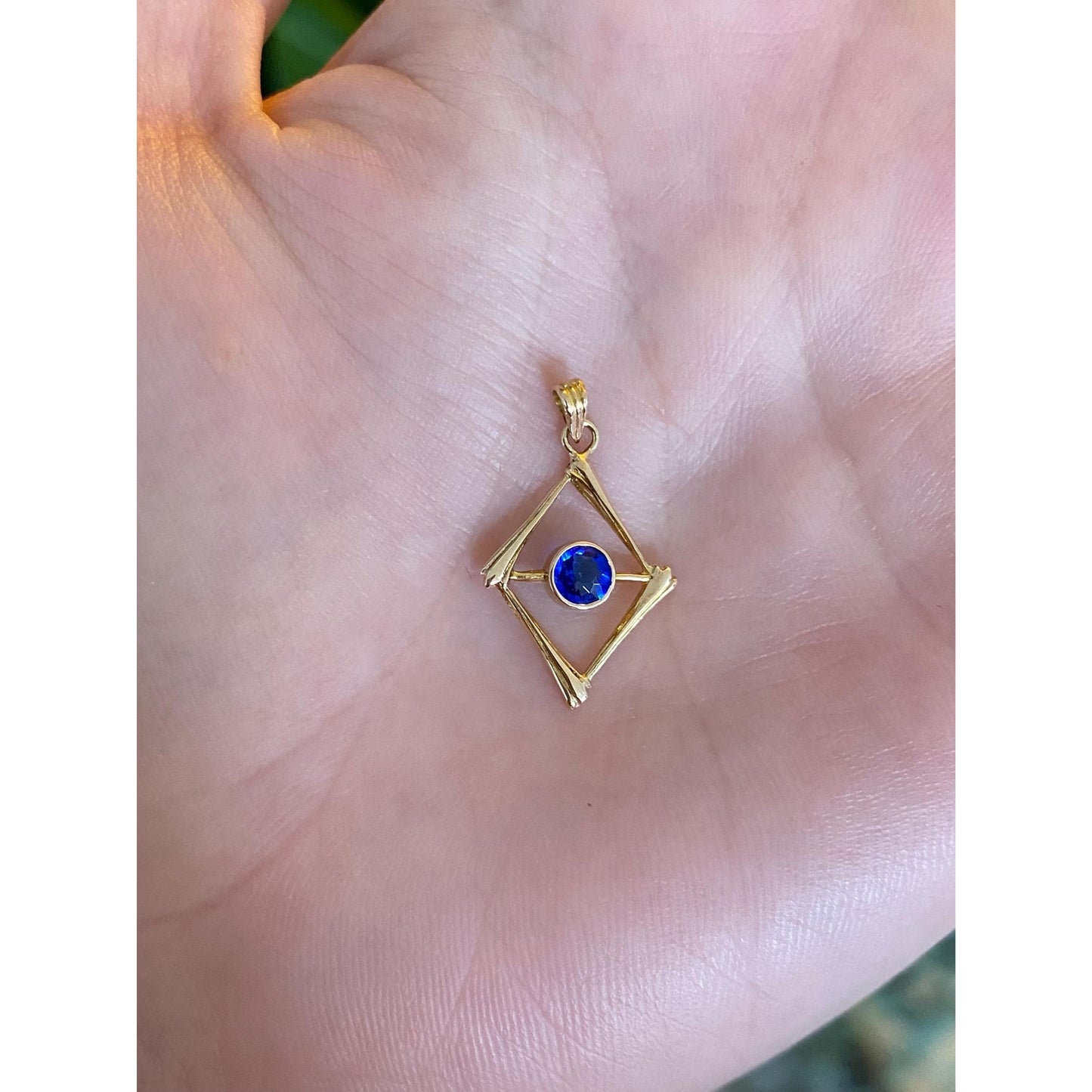 Vintage Solid 10k Yellow Gold Blue Cubic Zirconia Charm