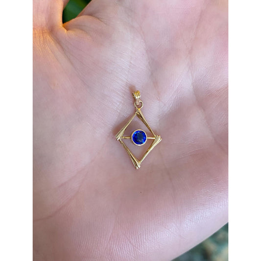 Vintage Solid 10k Yellow Gold Blue Cubic Zirconia Charm