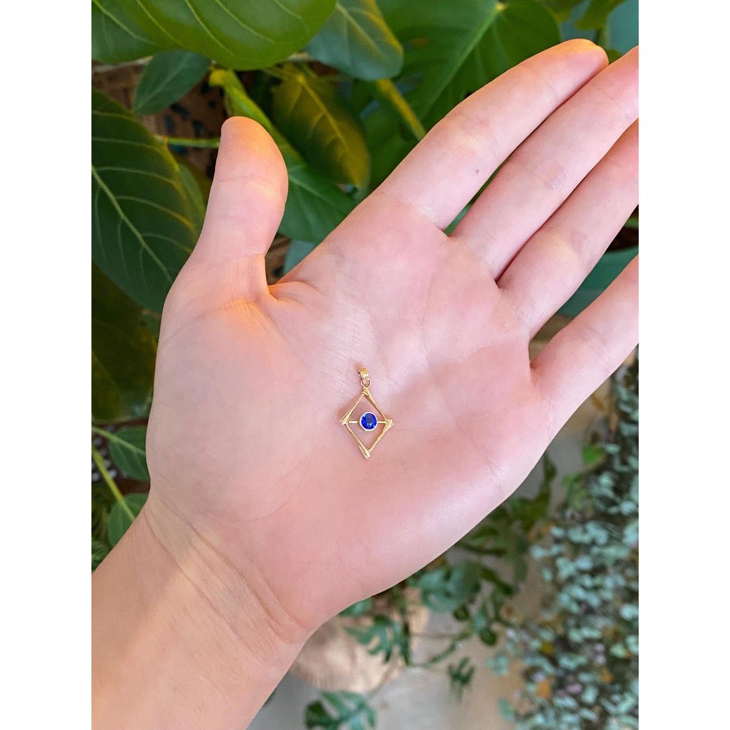 Vintage Solid 10k Yellow Gold Blue Cubic Zirconia Charm