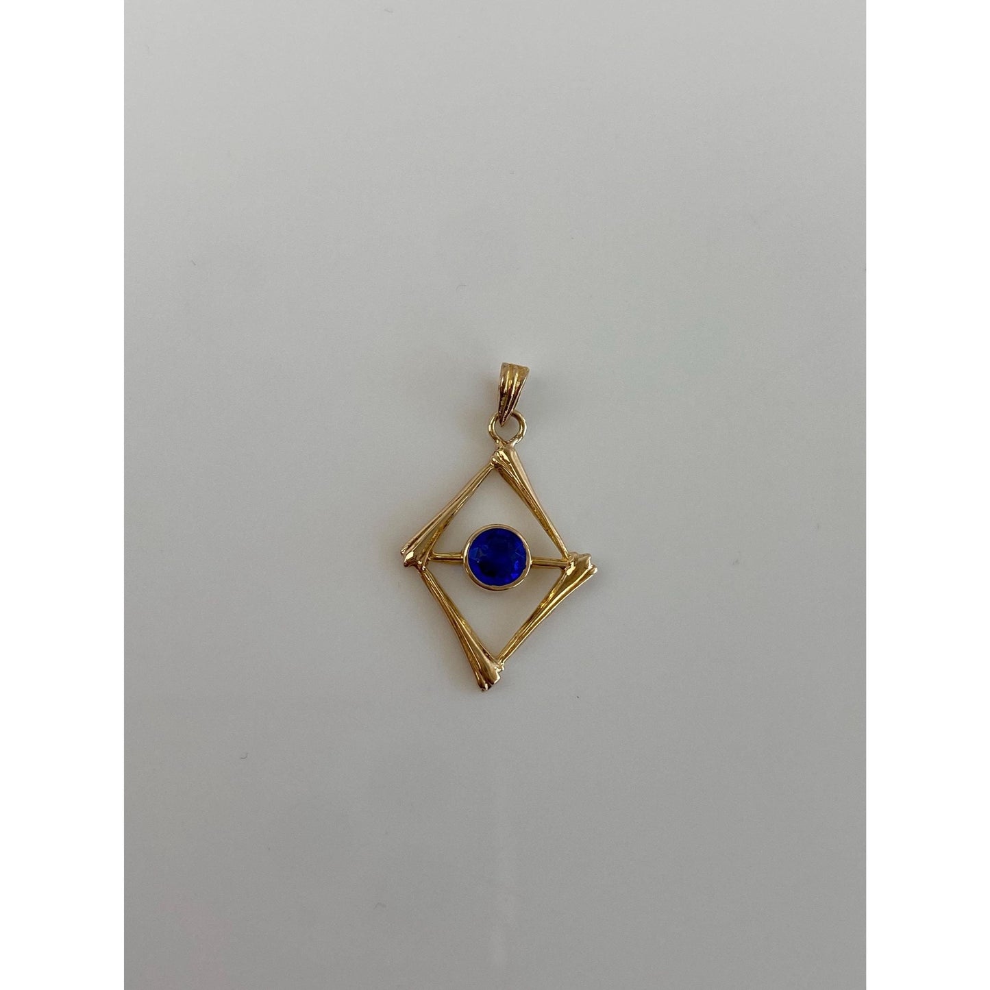 Vintage Solid 10k Yellow Gold Blue Cubic Zirconia Charm