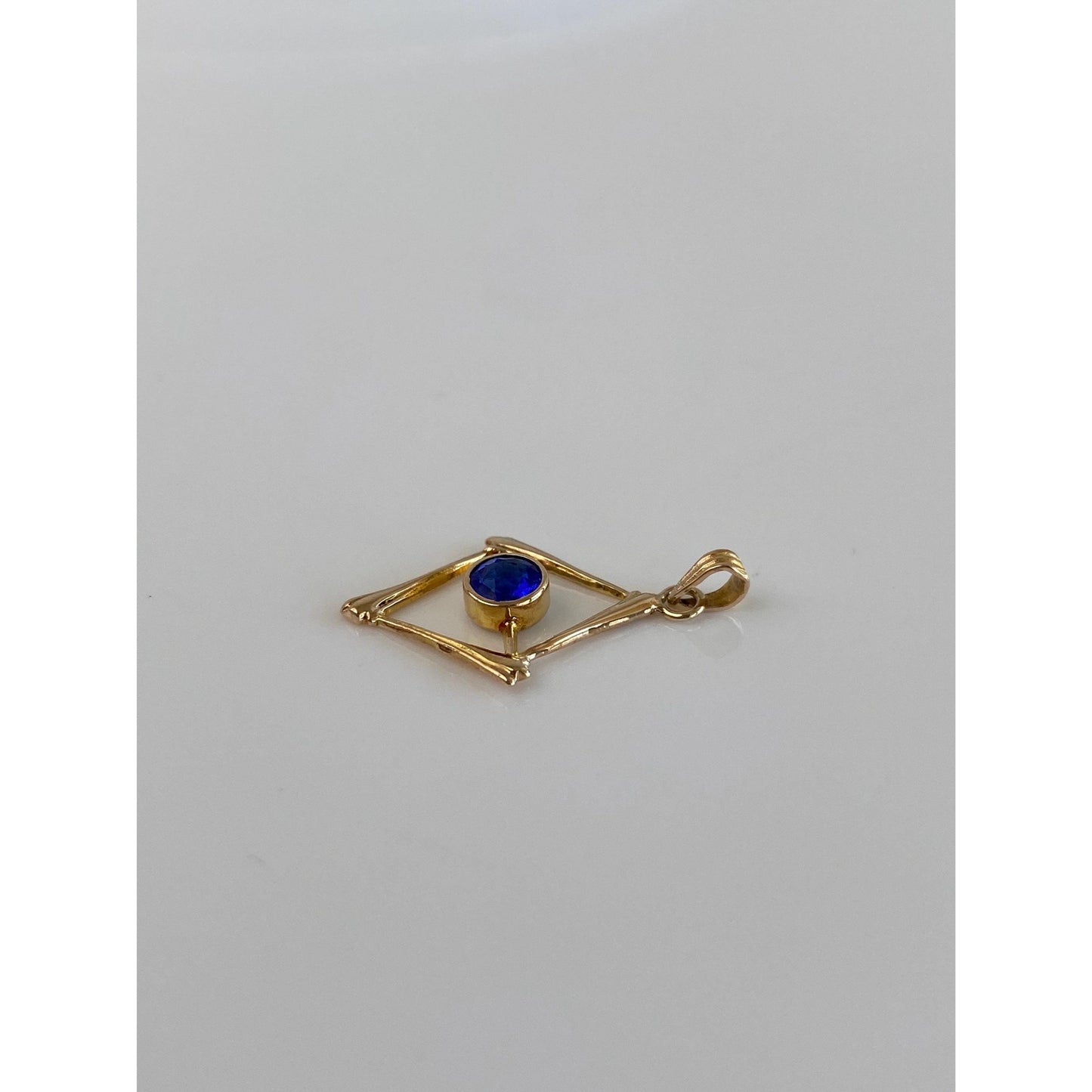 Vintage Solid 10k Yellow Gold Blue Cubic Zirconia Charm