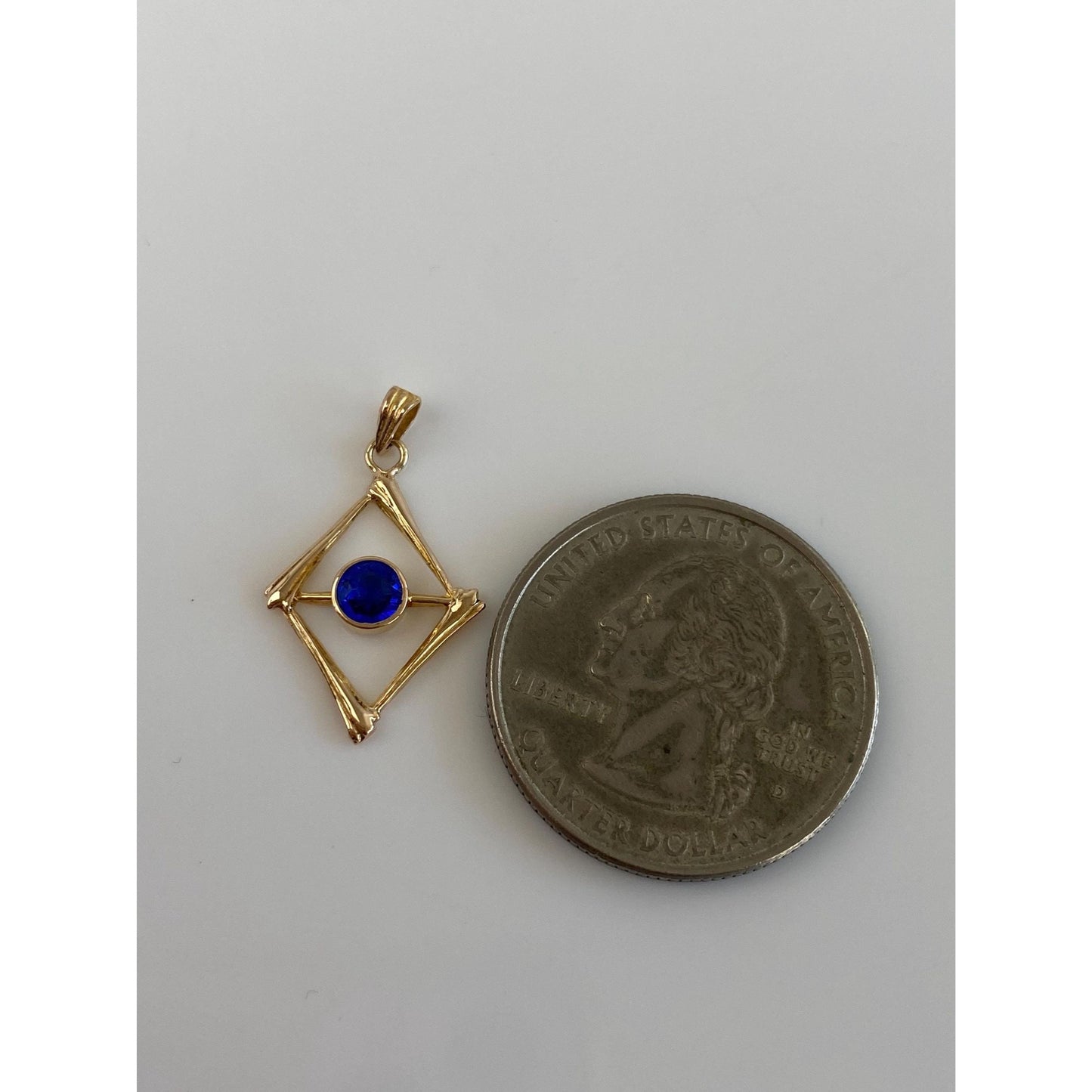 Vintage Solid 10k Yellow Gold Blue Cubic Zirconia Charm
