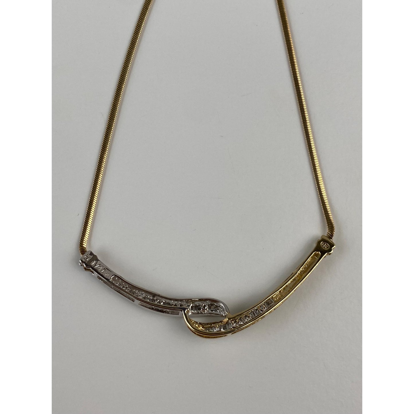 Vintage Solid 10k White & Yellow Gold Diamond Twist Flat Snake Chain Necklace - 16.5 inches