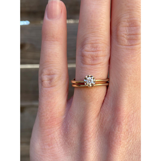 Vintage Solid 14k White & Yellow Gold Cubic Zirconia Ring - Size 6