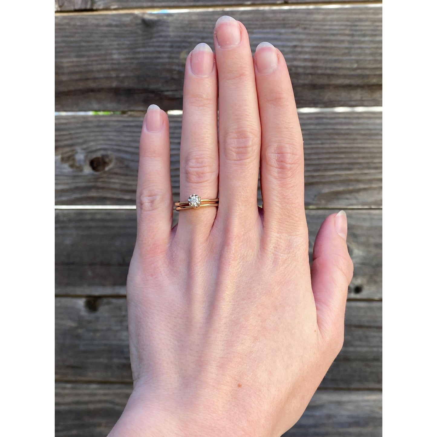 Vintage Solid 14k White & Yellow Gold Cubic Zirconia Ring - Size 6