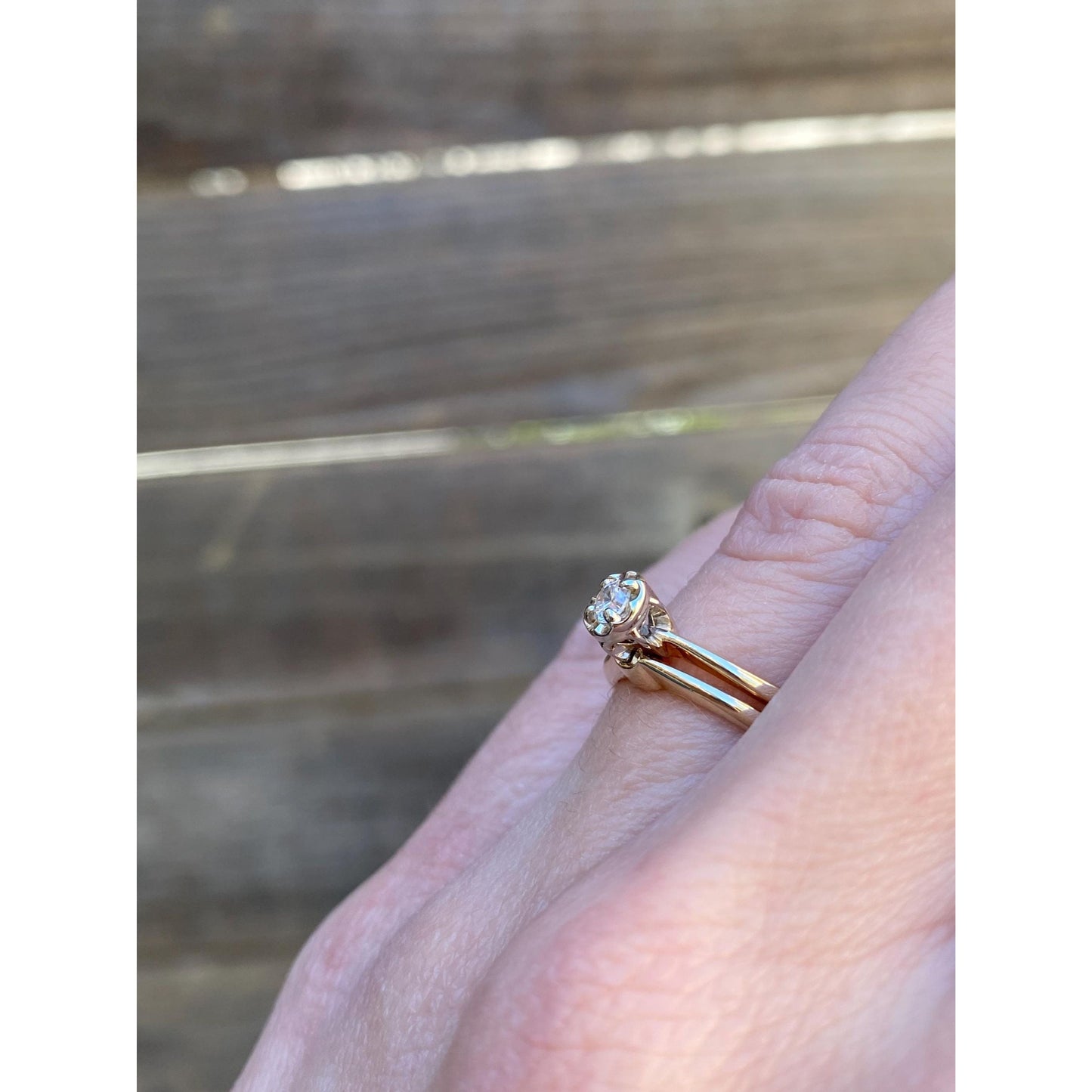 Vintage Solid 14k White & Yellow Gold Cubic Zirconia Ring - Size 6