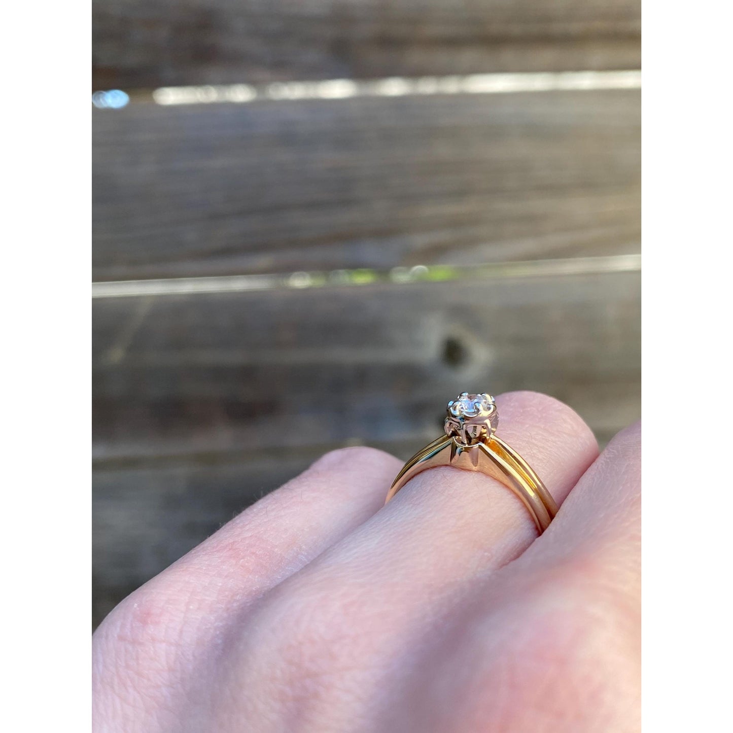 Vintage Solid 14k White & Yellow Gold Cubic Zirconia Ring - Size 6