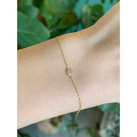 Vintage Solid 14k Yellow Gold Tiny Hearts Twist Chain Bracelet - 7 inches