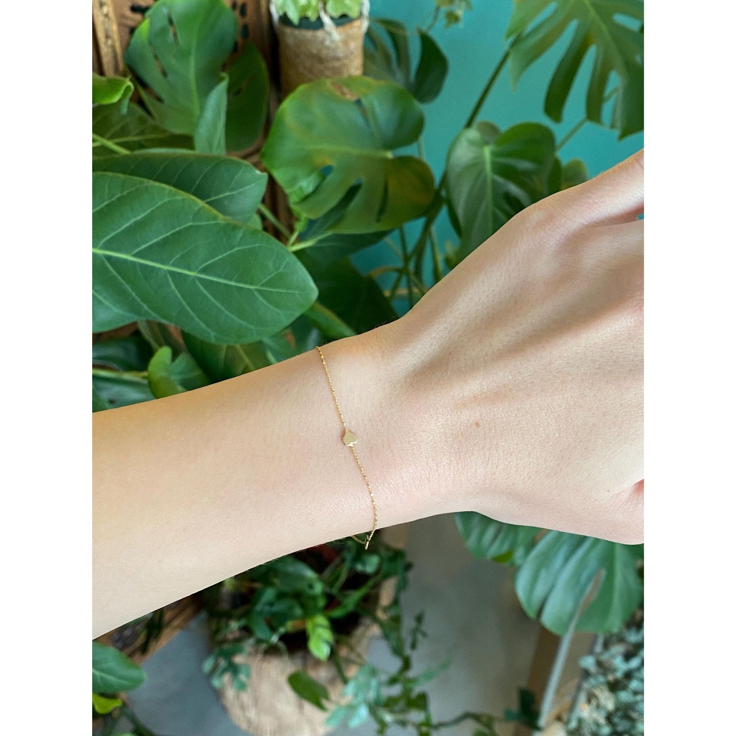 Vintage Solid 14k Yellow Gold Tiny Hearts Twist Chain Bracelet - 7 inches