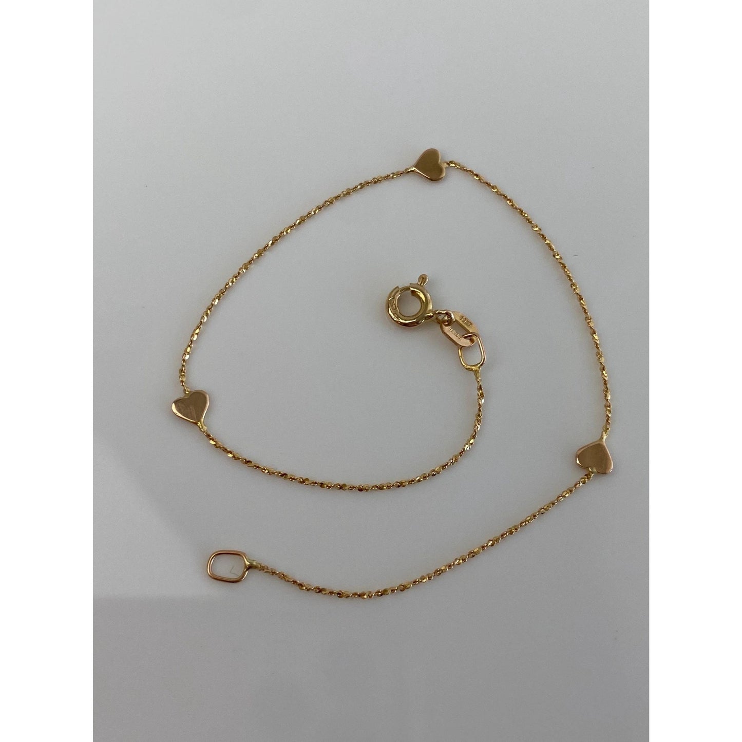Vintage Solid 14k Yellow Gold Tiny Hearts Twist Chain Bracelet - 7 inches