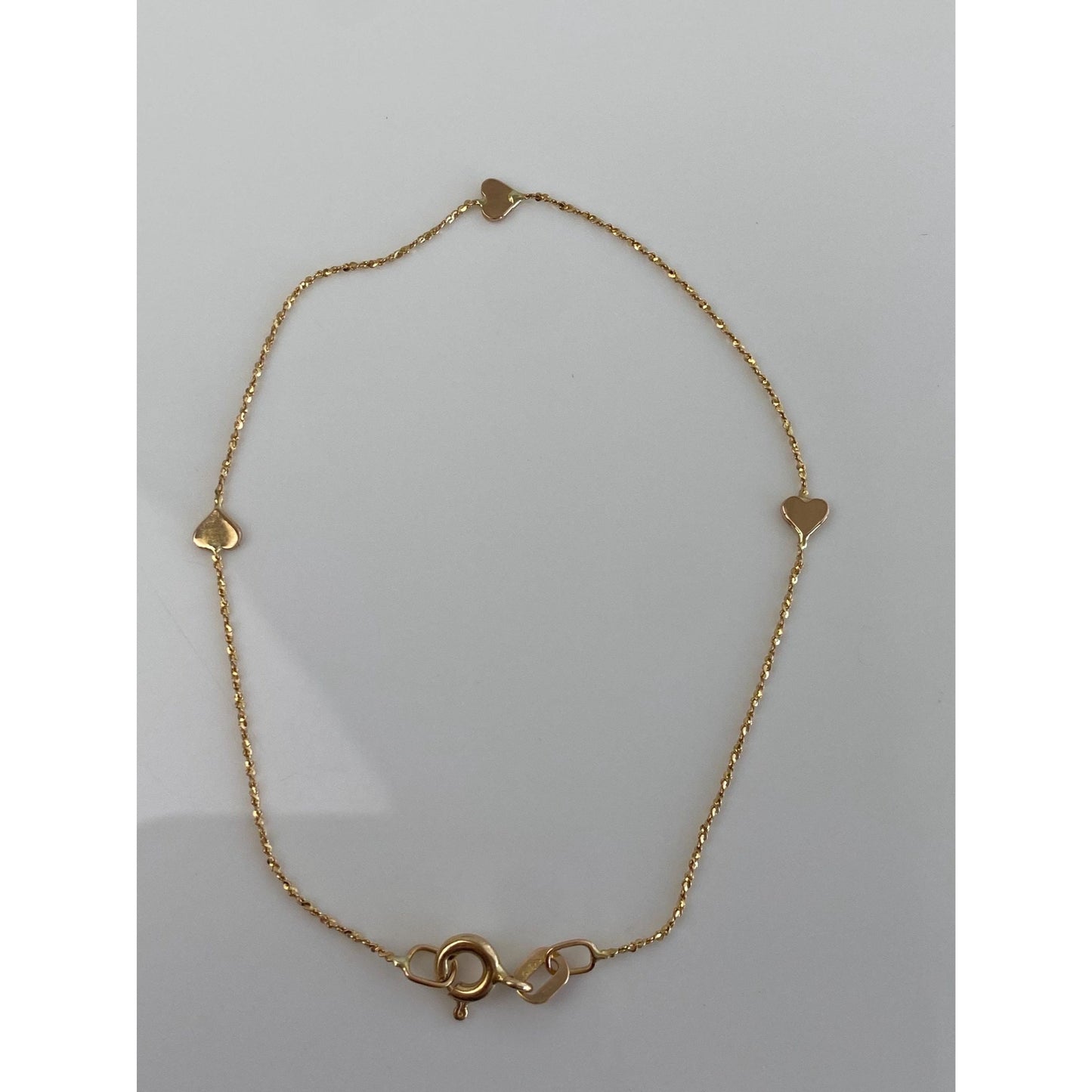 Vintage Solid 14k Yellow Gold Tiny Hearts Twist Chain Bracelet - 7 inches