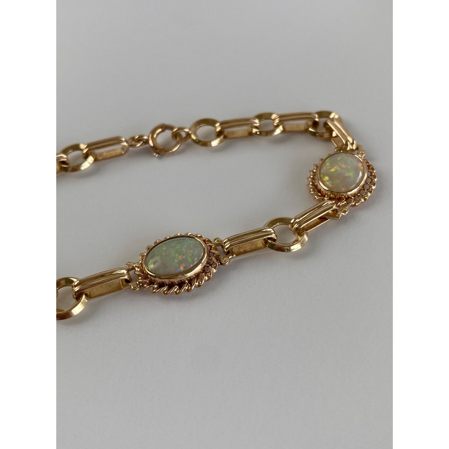 Vintage Solid 14k Yellow Gold Opal Link Bracelet - 7.25 inches