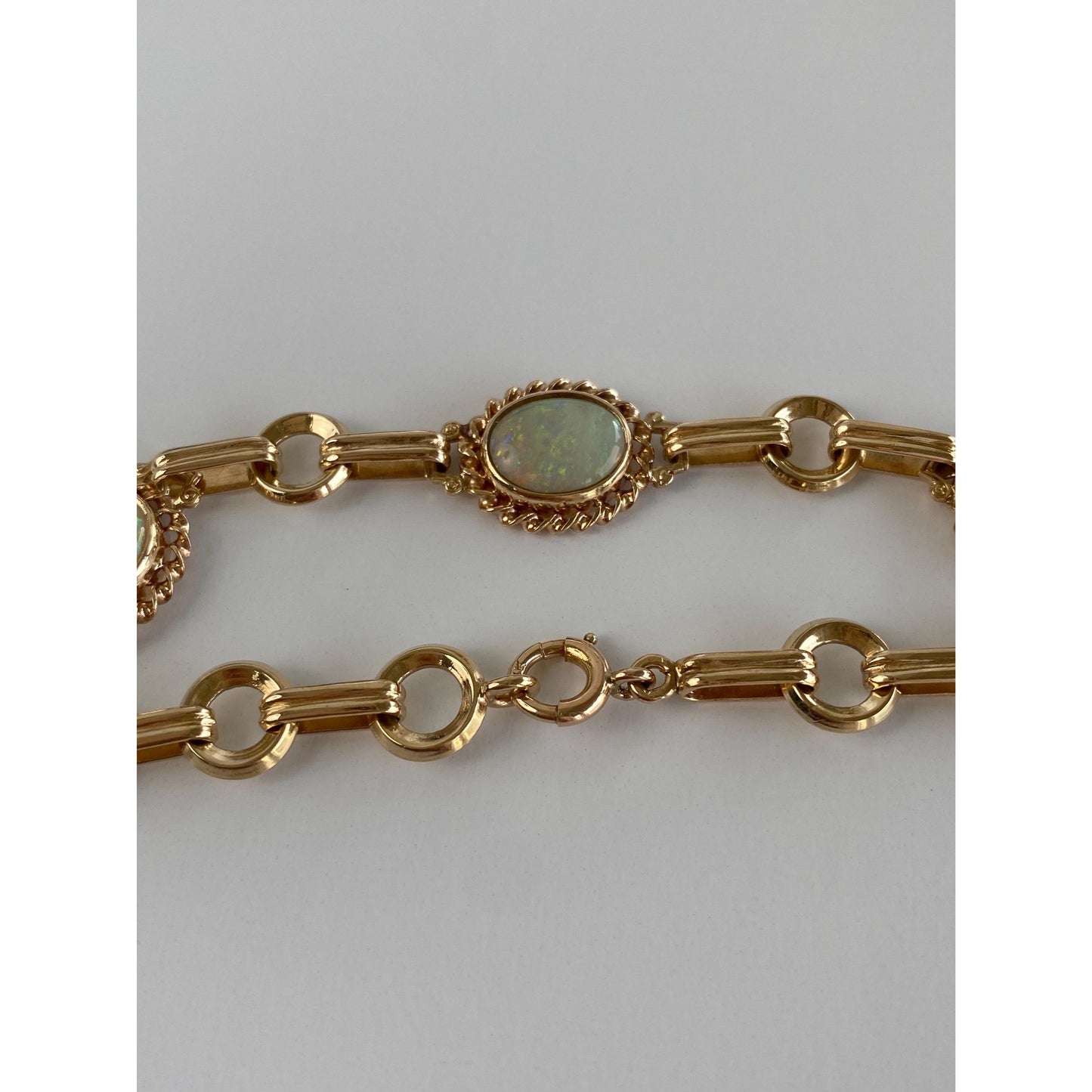 Vintage Solid 14k Yellow Gold Opal Link Bracelet - 7.25 inches