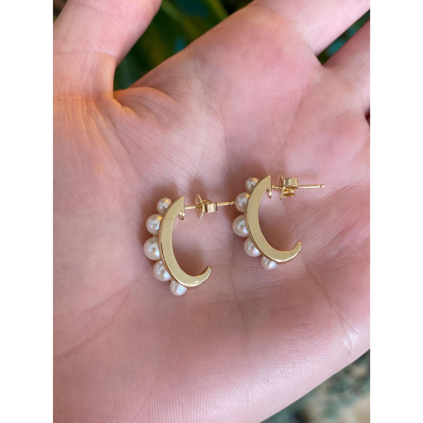 Vintage Solid 14k Yellow Gold Pearls Drop Earrings