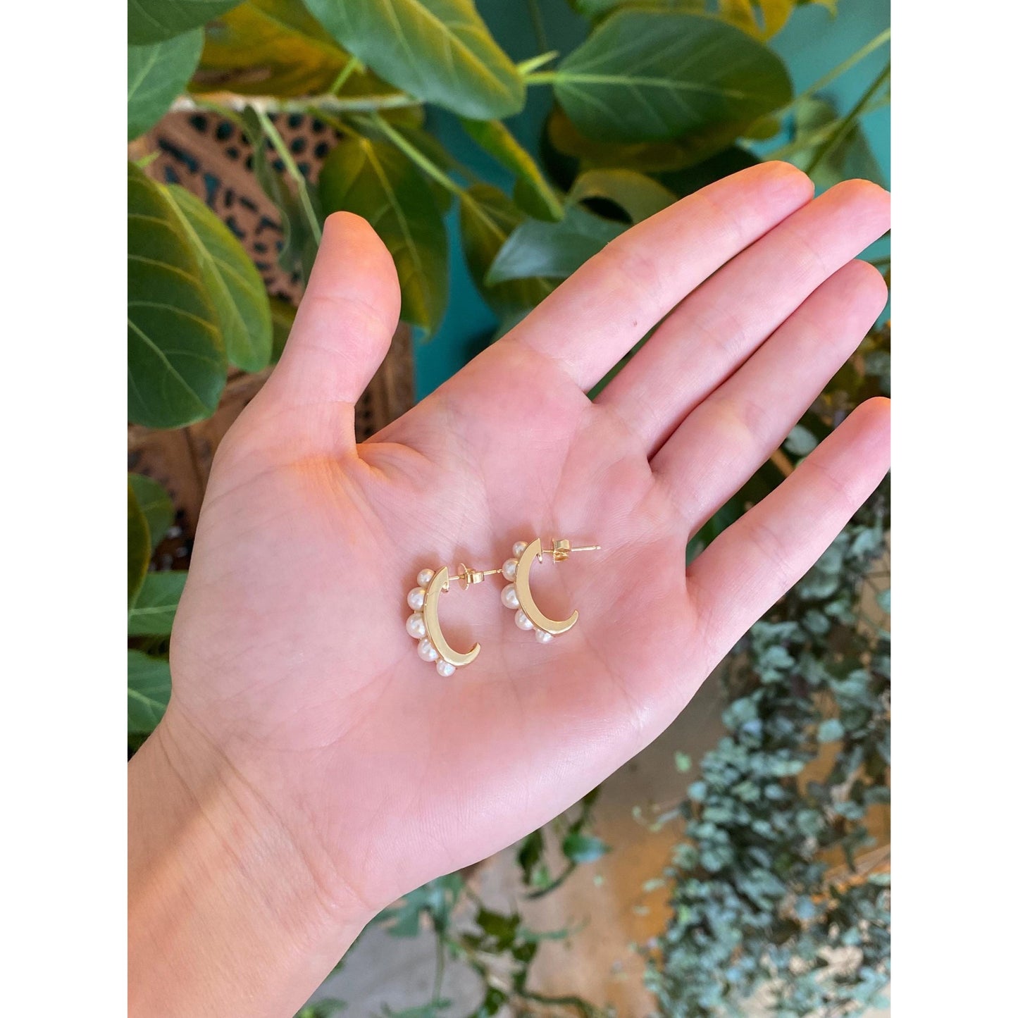 Vintage Solid 14k Yellow Gold Pearls Drop Earrings