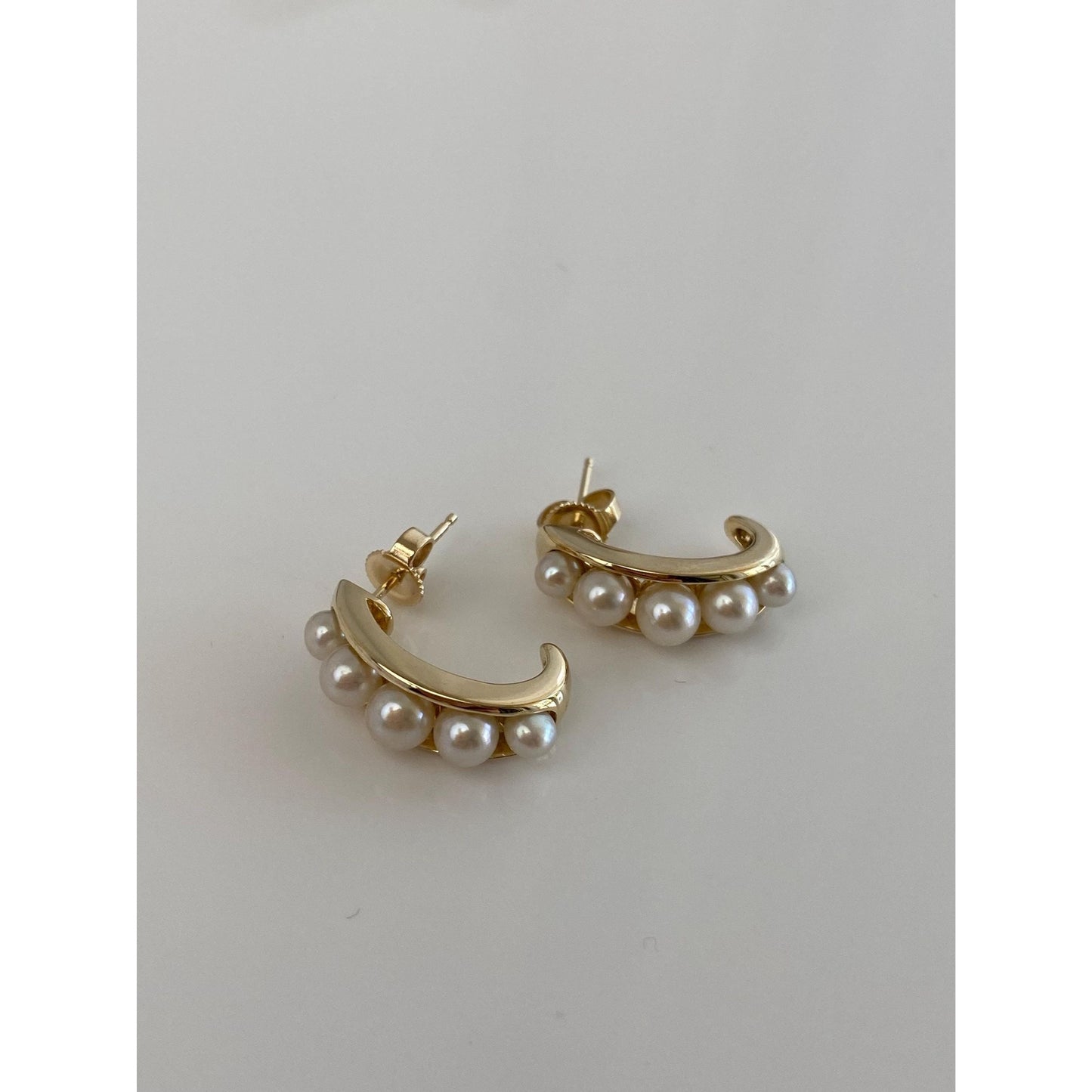 Vintage Solid 14k Yellow Gold Pearls Drop Earrings