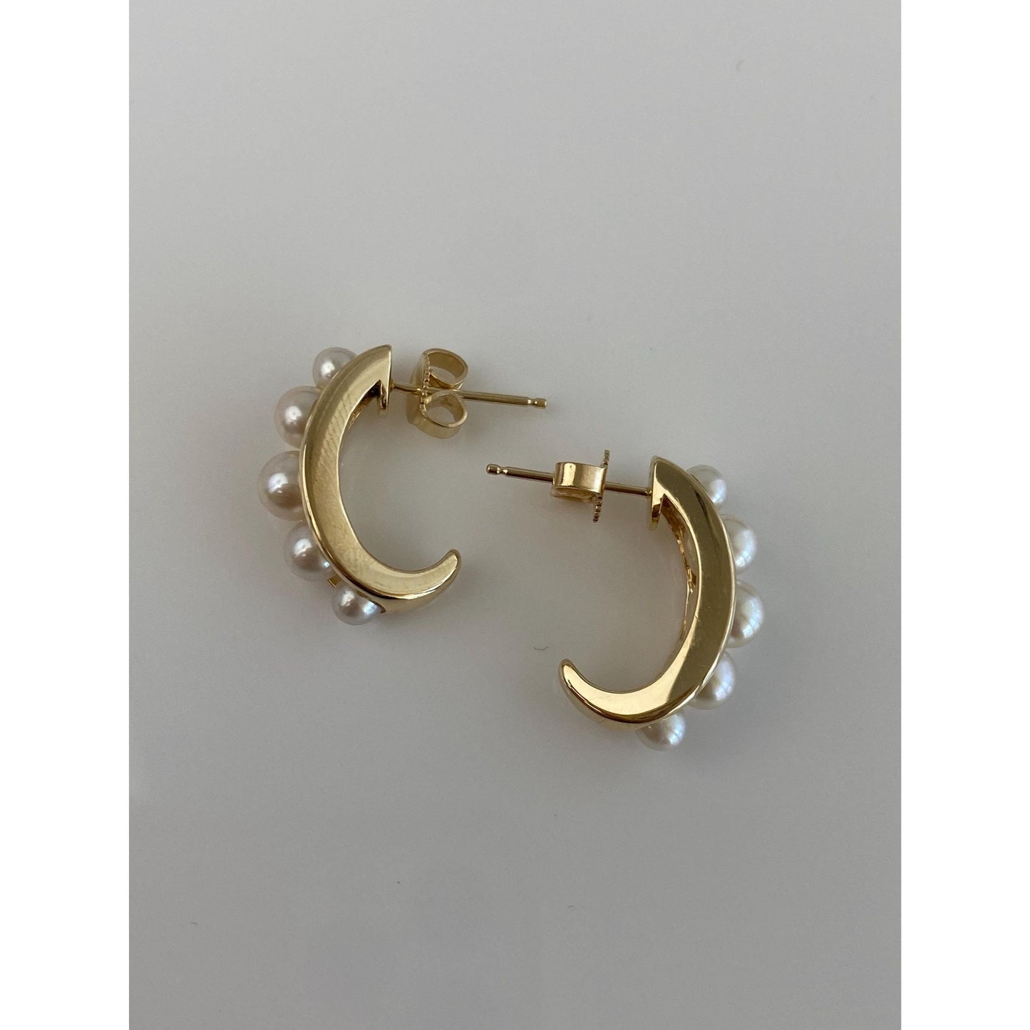 Vintage Solid 14k Yellow Gold Pearls Drop Earrings